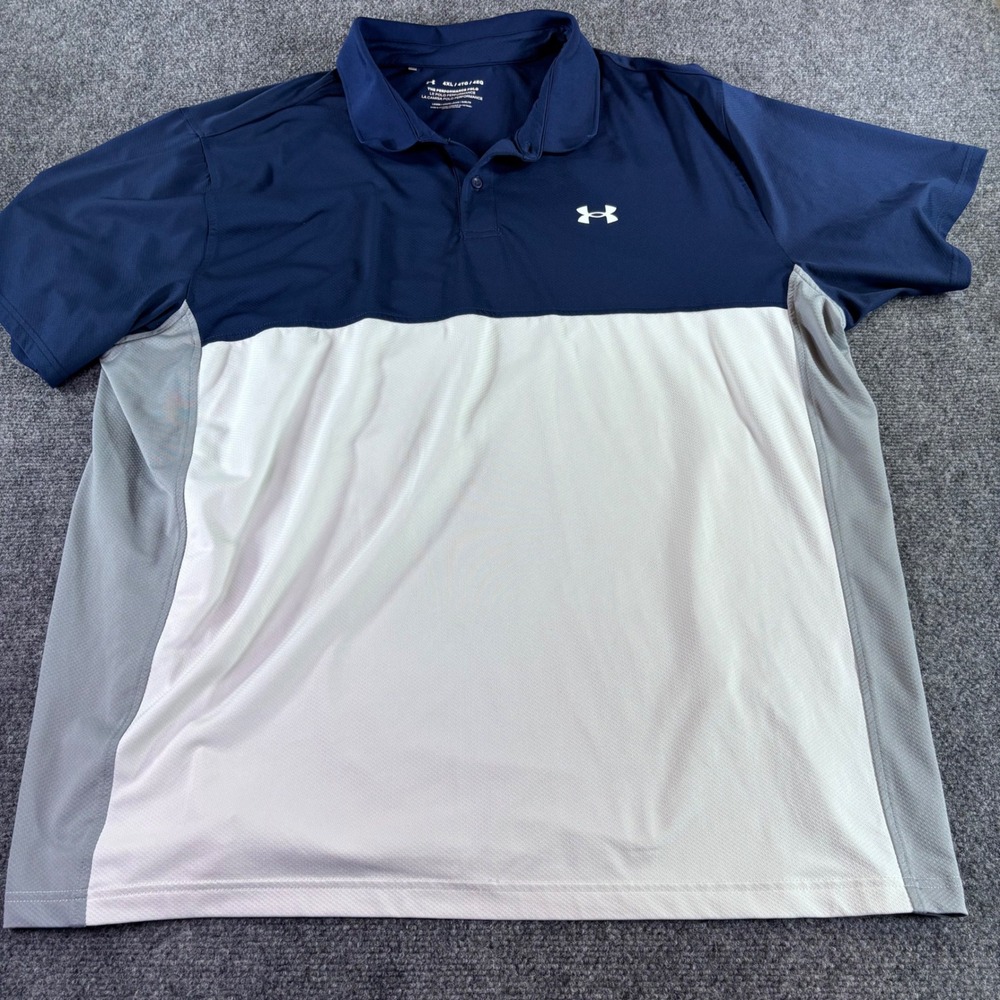 Under Armour Polo Shirt Mens 4XL Navy White Grey Colorblock Performance Golf Top